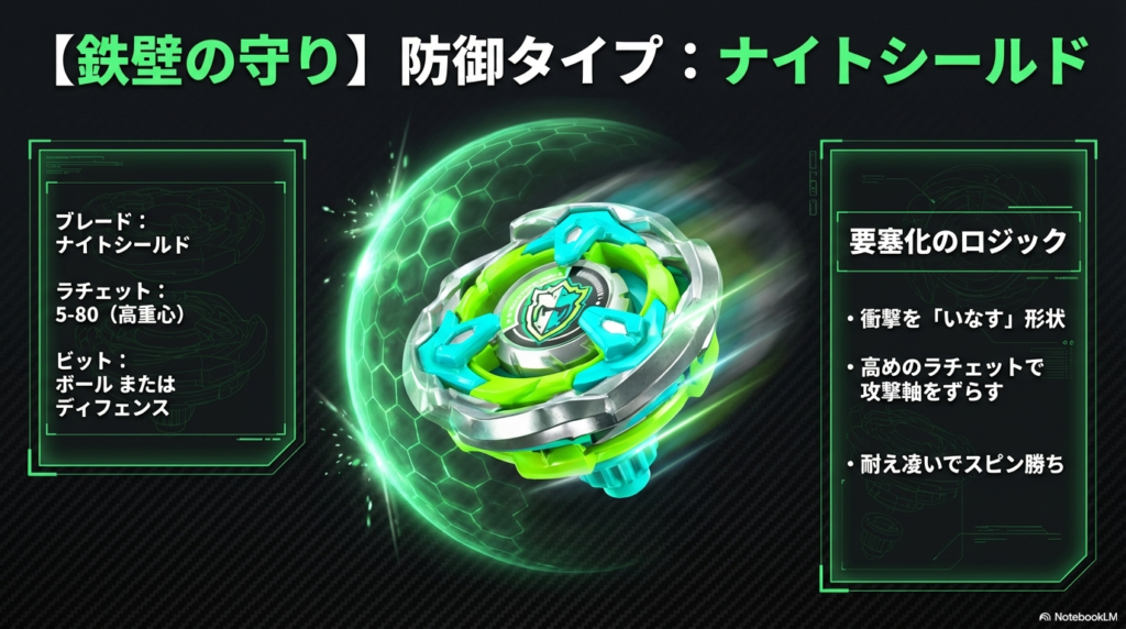 鉄壁の守り 防御型ナイトシールドの最強カスタム 防御タイプ最強のナイトシールド、5-80、ボールビットの組み合わせレシピとカウンター戦略。