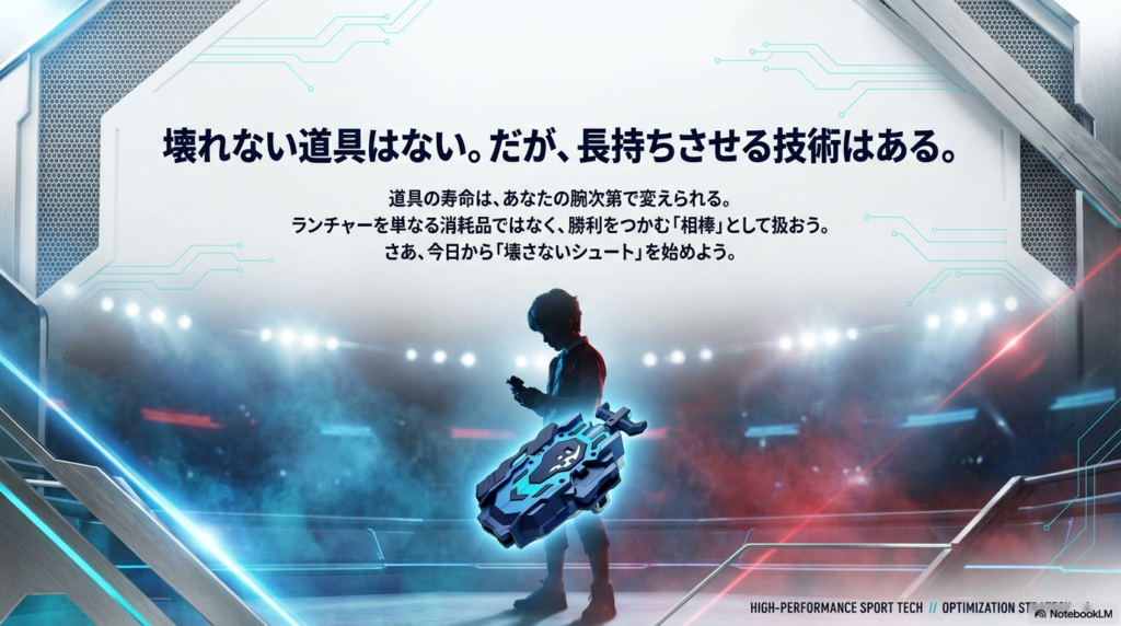 道具を相棒にするブレーダーの心得 壊れない道具はないが技術で長持ちさせることはできるというメッセージスライド