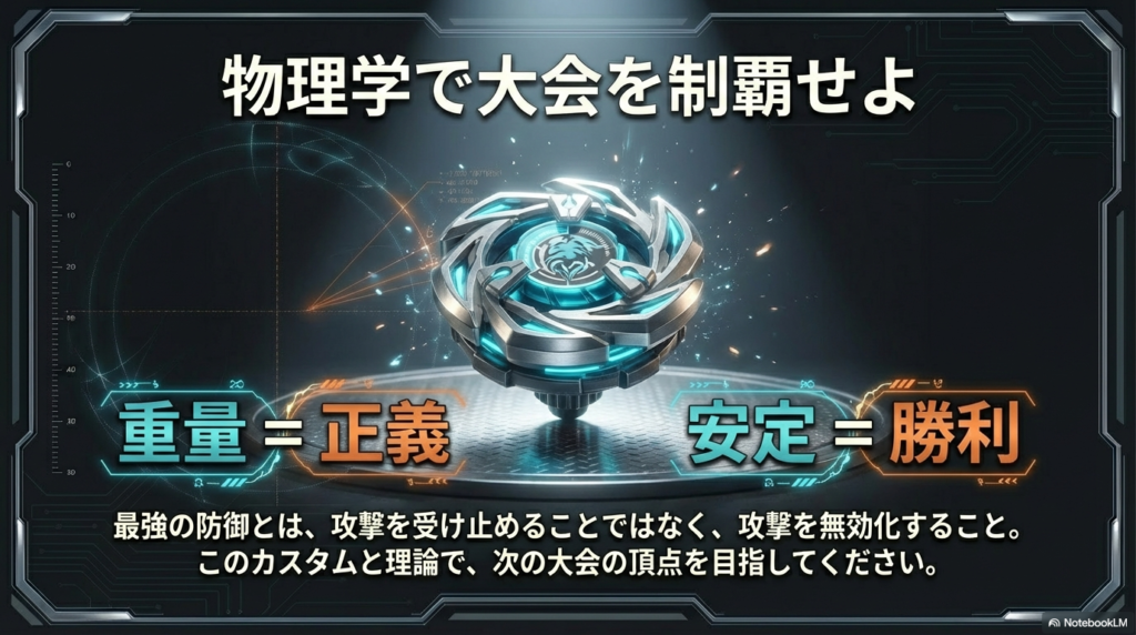 重量と物理学による勝利の方程式 攻撃を受け止めるのではなく無効化するという物理学に基づいた最強の防御理論の結論スライド