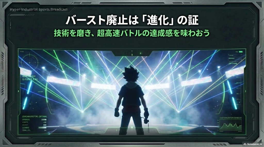 バースト廃止を進化と捉え技術を磨いて超高速バトルの達成感を味わうビジュアル。