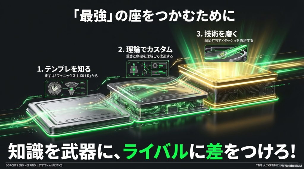 テンプレを知り、理論でカスタムし、技術を磨くという、ベイブレードXで最強を目指すためのロードマップ