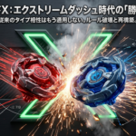 ベイブレードXにおいて従来のタイプ相性が通用しなくなり、ルールが再構築されたことを示すスライド資料の表紙。