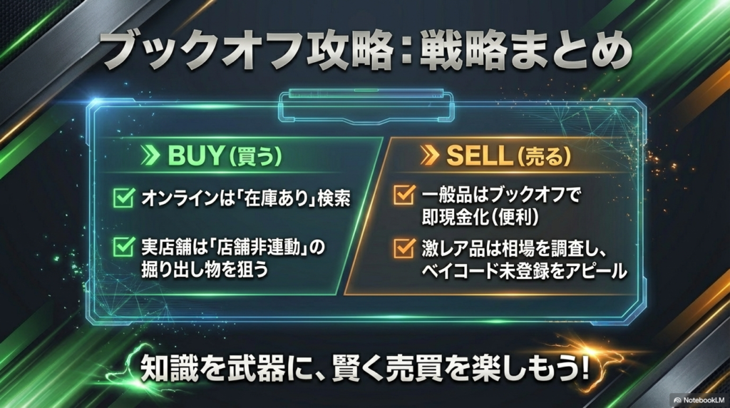 ブックオフ攻略の売買戦略まとめ ブックオフでベイブレードXを買う時と売る時のそれぞれの立ち回りや戦略をまとめたアクションチェックリストです。