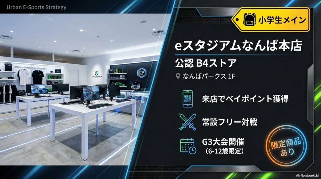 eスタジアムなんば本店の店舗情報 難波にある公認B4ストアのeスタジアムなんば本店でベイポイント獲得やG3大会が行われる様子の解説