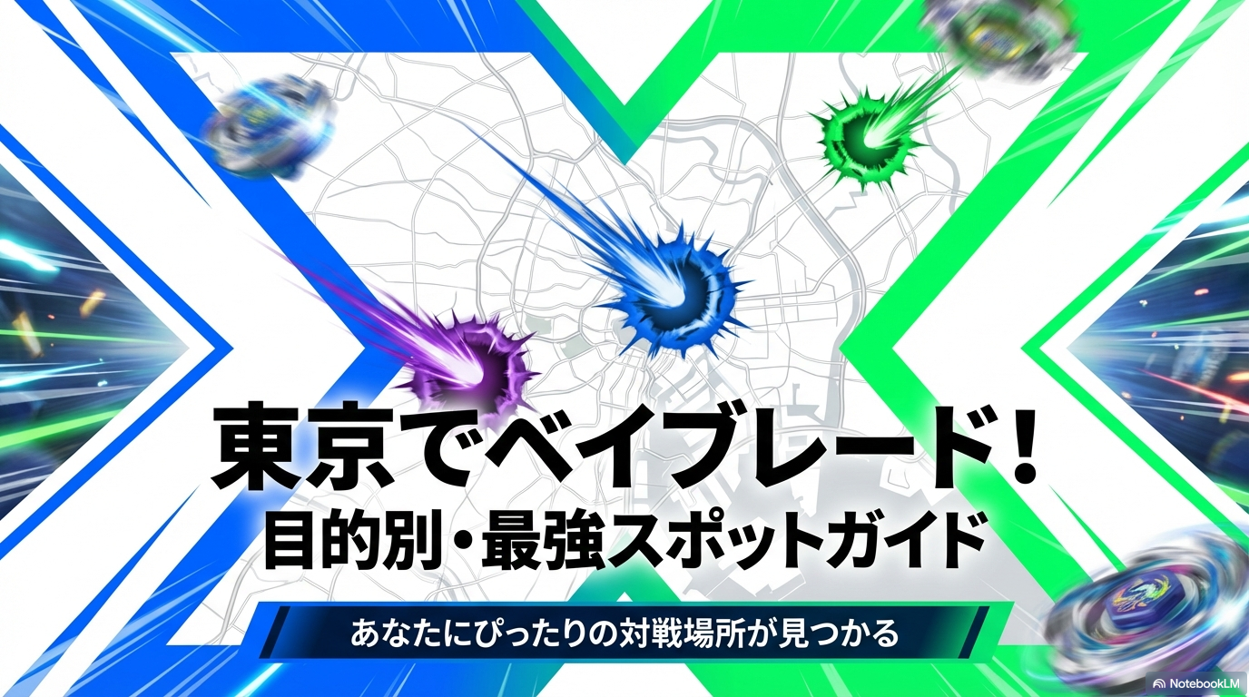 「東京でベイブレード!」というタイトルと「目的別・最強スポットガイド」というサブタイトルが書かれた、記事の表紙画像