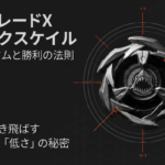 ベイブレードXのシャークスケイルを使った最強の組み合わせと、相手を弾き飛ばすための重さと低さの秘密について解説した表紙画像です。