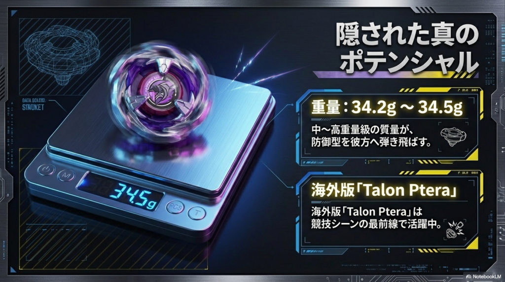 コマ自体にしっかりとした重さがあり、海外で同じ形をしているコマが大会で活躍していることを紹介しています