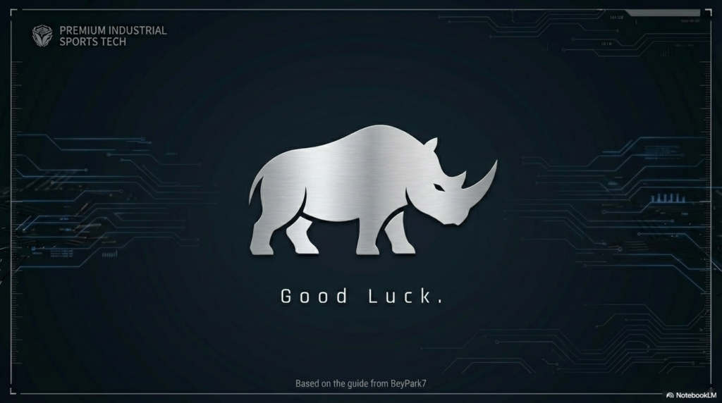 サイのシルエットとともに、これからのバトルでの健闘を祈るメッセージが描かれたスライドです。