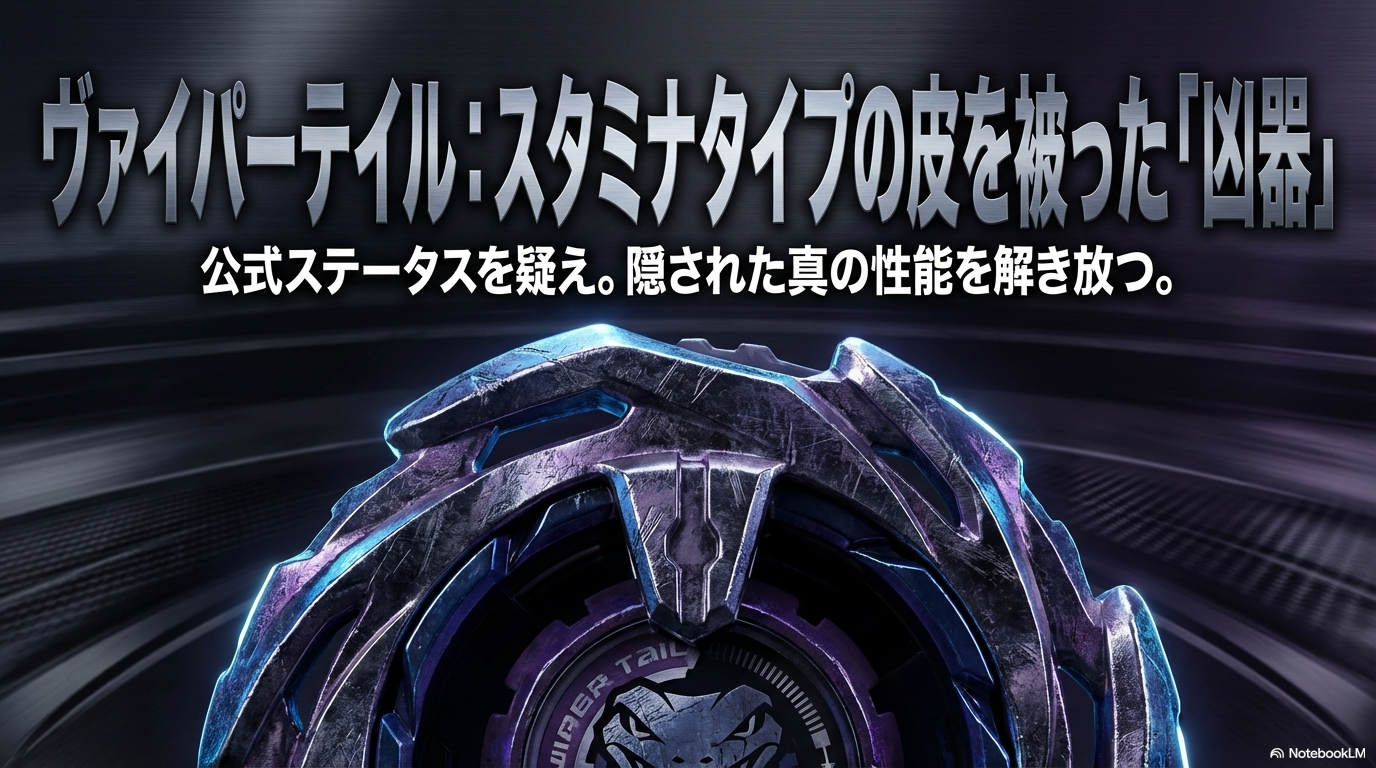 ヴァイパーテイルは長く回り続けるタイプに見えて、実は凶器のような激しい攻撃力を持っていることを示すスライドの表紙画像。