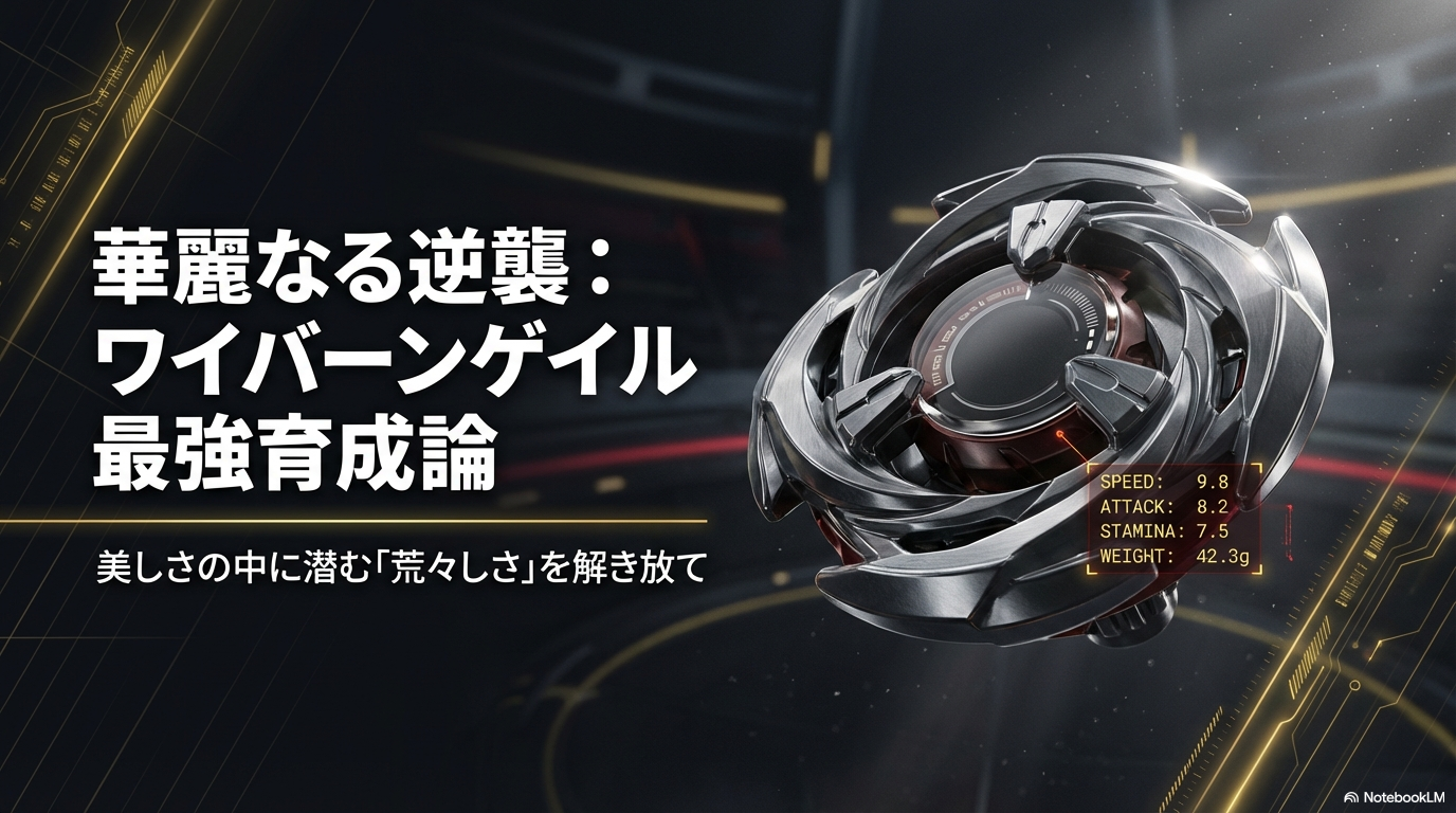 ベイブレードXのワイバーンゲイルを最強にするための育成方法や改造のポイントをまとめたスライドの表紙画像です。