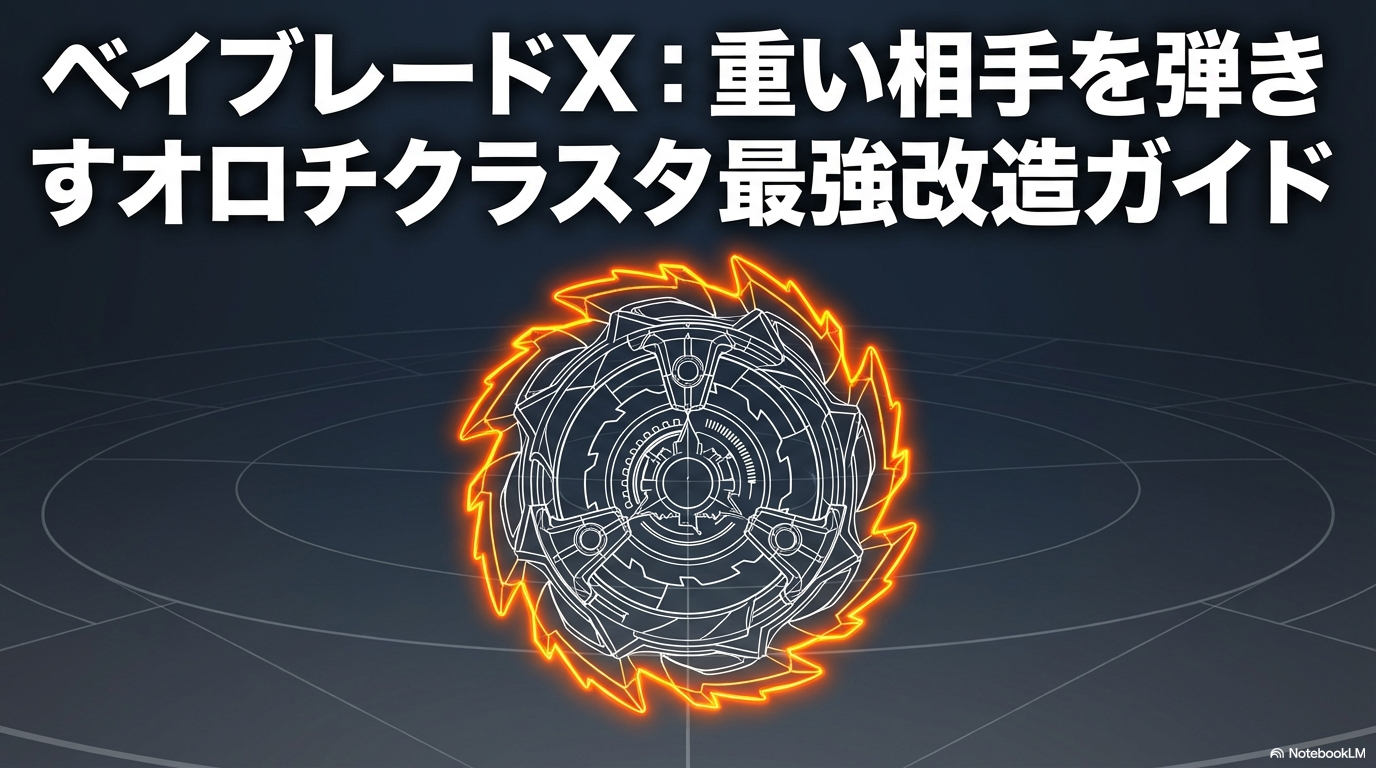 ベイブレードXのオロチクラスタを、重い相手にも勝てるように最強の組み合わせへ改造するための解説ガイドの表紙です。