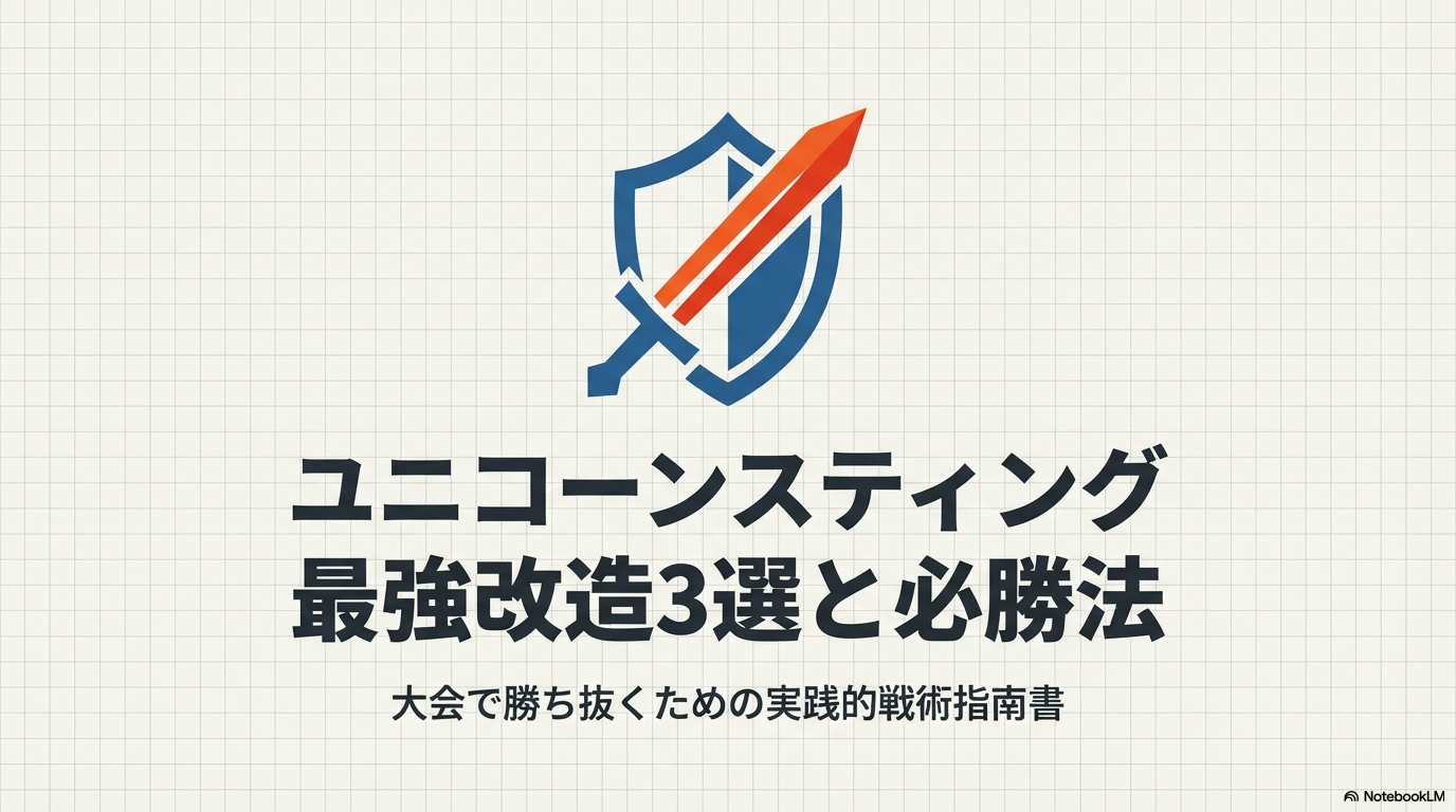 ベイブレードXのユニコーンスティングについて、大会で勝ち抜くための最強改造3選と必勝法をまとめたガイドの表紙画像です。